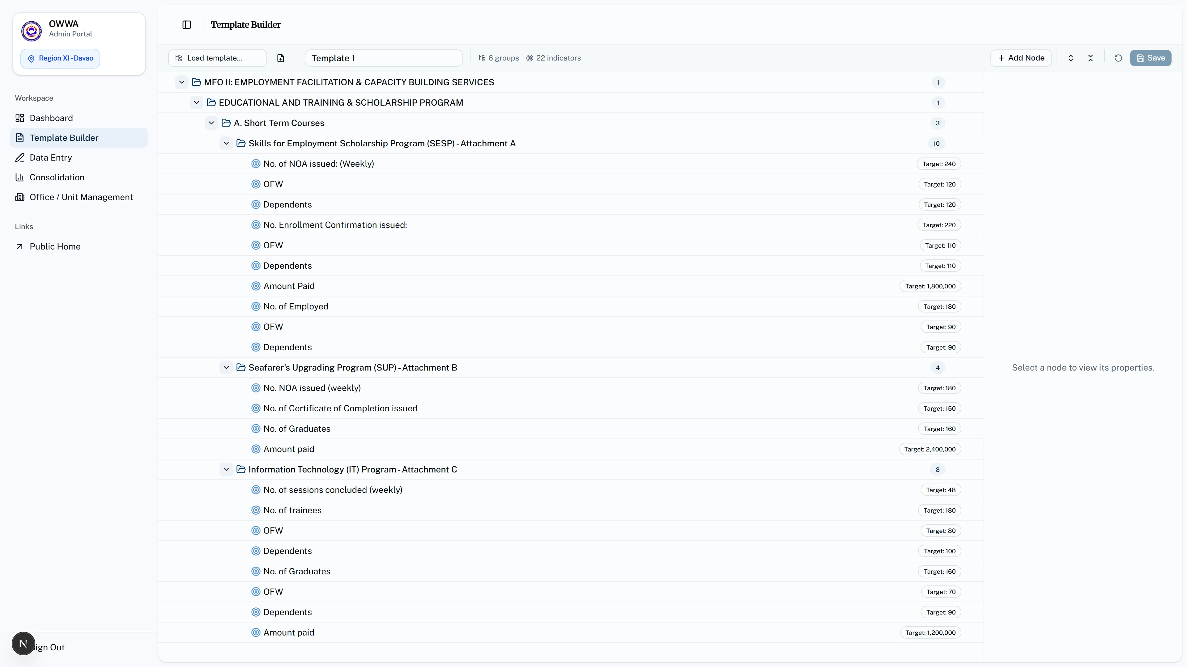 OWWA SPRS Platform — Template Builder
